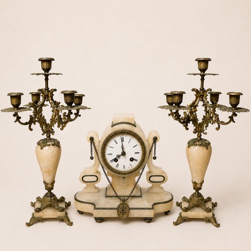 Antique french alabaster clock - antique,